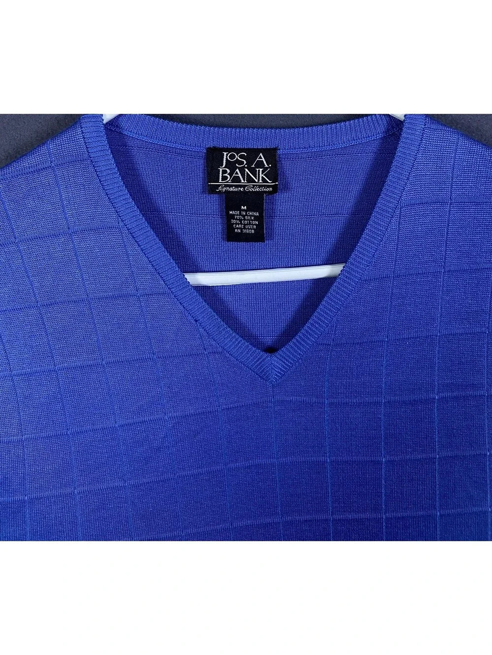 Jos. A Bank Silk Blend Sweater Mens XL Blue Knit Lightweight V-Neck Minimalist